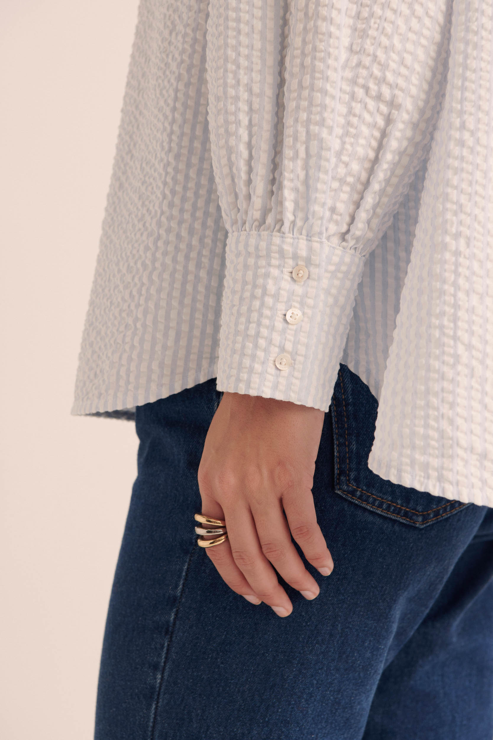 Camicia Léonor righe azzurro cielo e écru Barbour x BP
