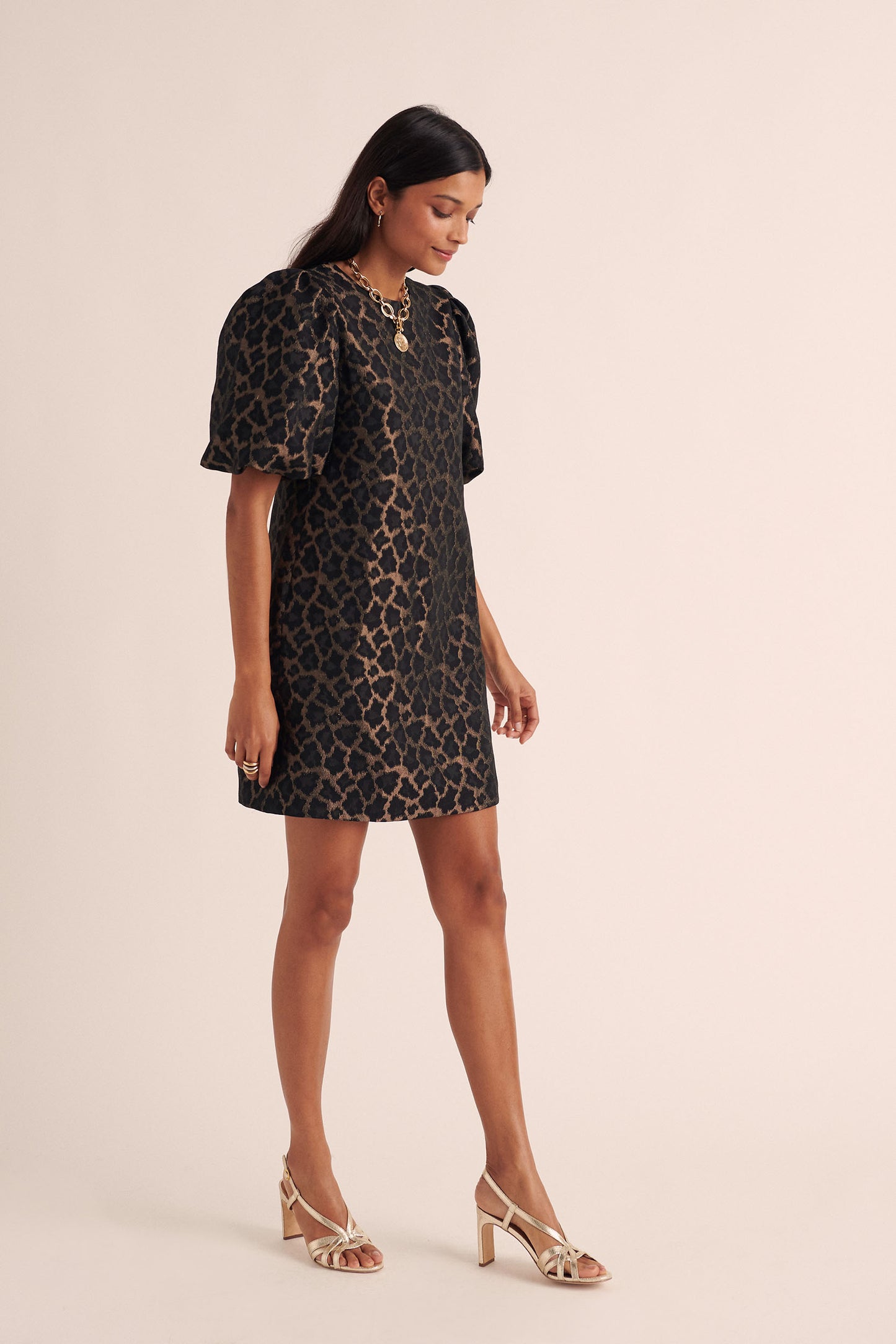 Bridget bronze leopard jacquard dress