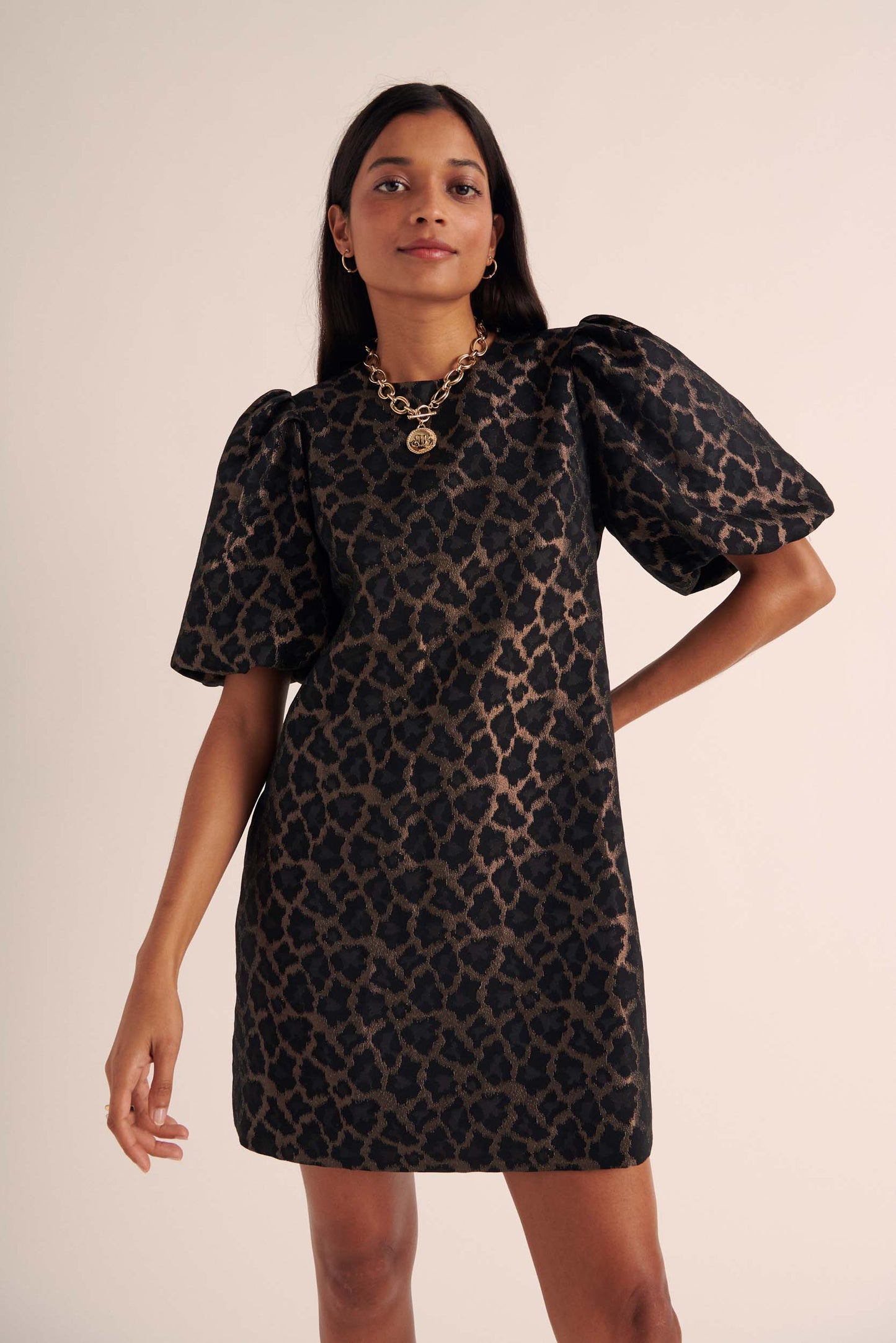 Bridget bronze leopard jacquard dress