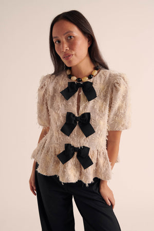Blouse Naomi broderie fleur écru