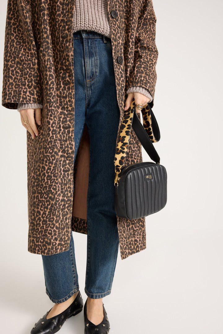 Bag César black handle leopard