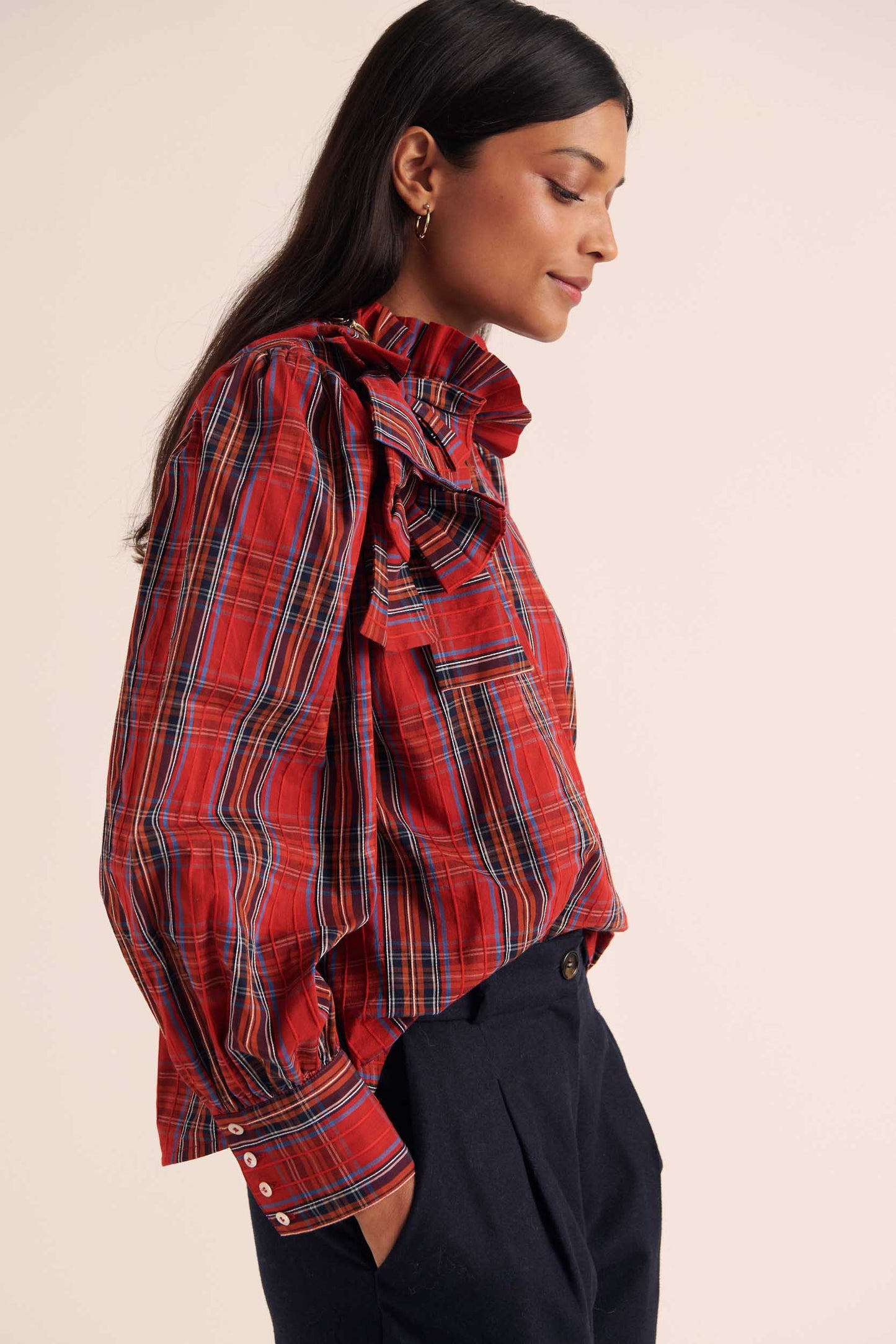 Diana red tartan blouse