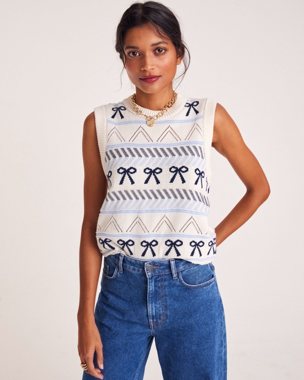 Sweater Priska ecru and navy