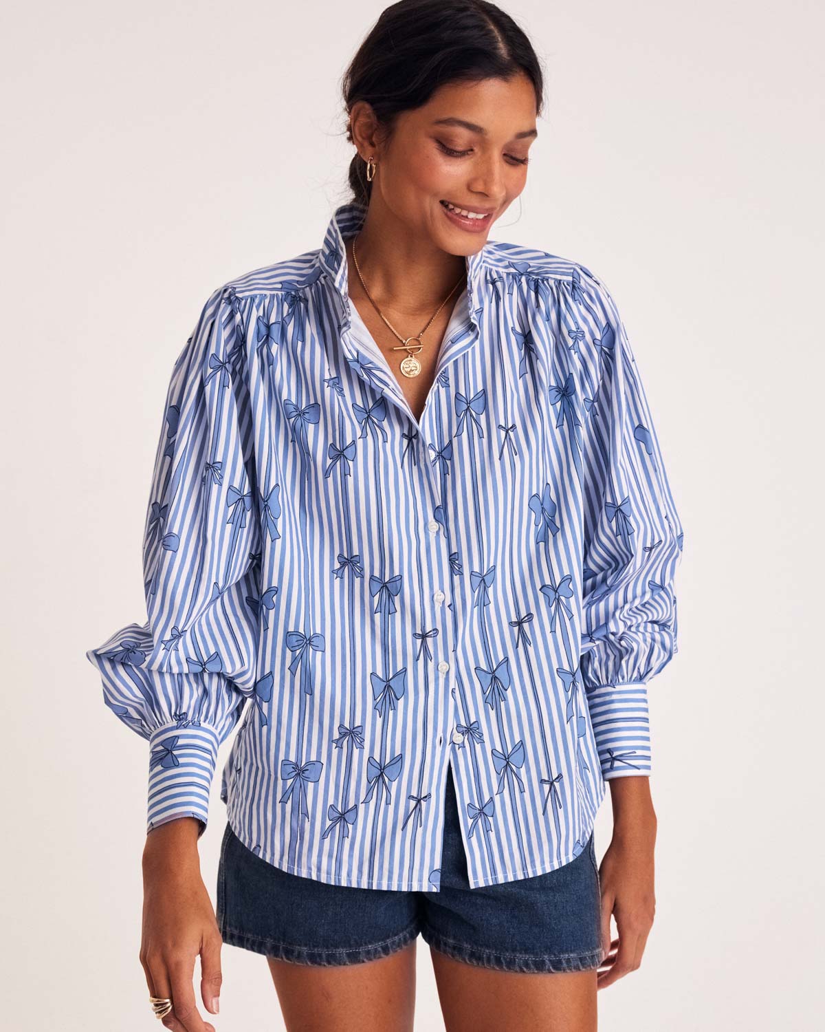 Chemise Bianca imprimé noeuds bleu