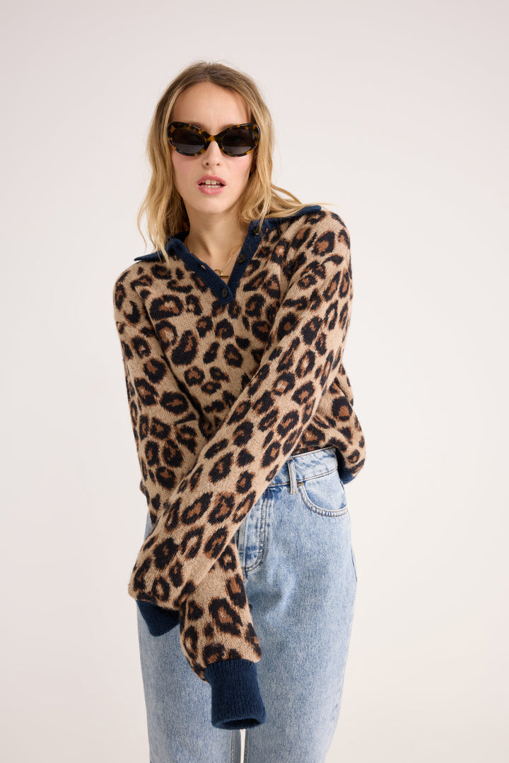 Sweater polo Dulce leopard and blue