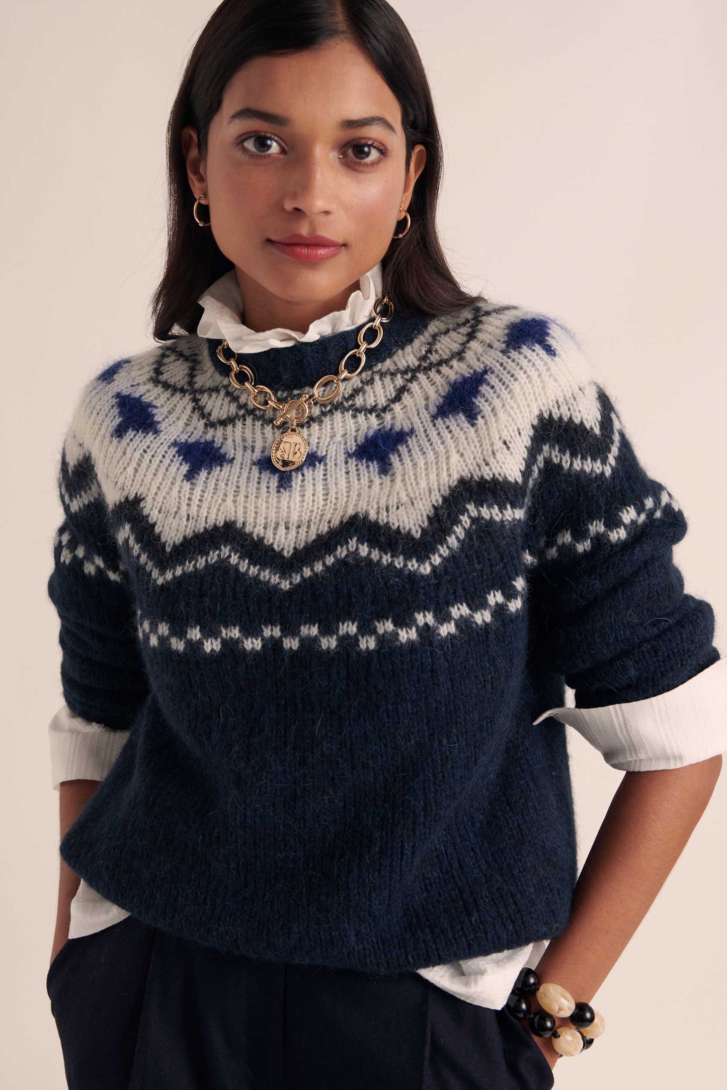 Navy and ecru Santa sweater