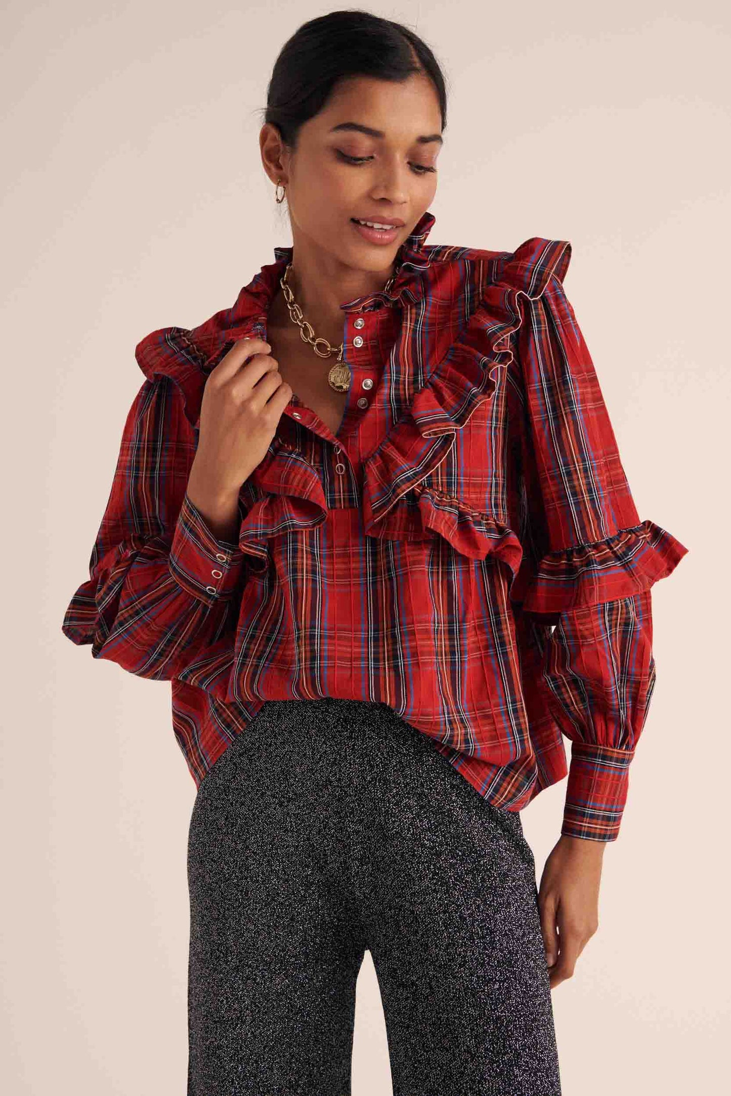 Blouse Amelia tartan rouge