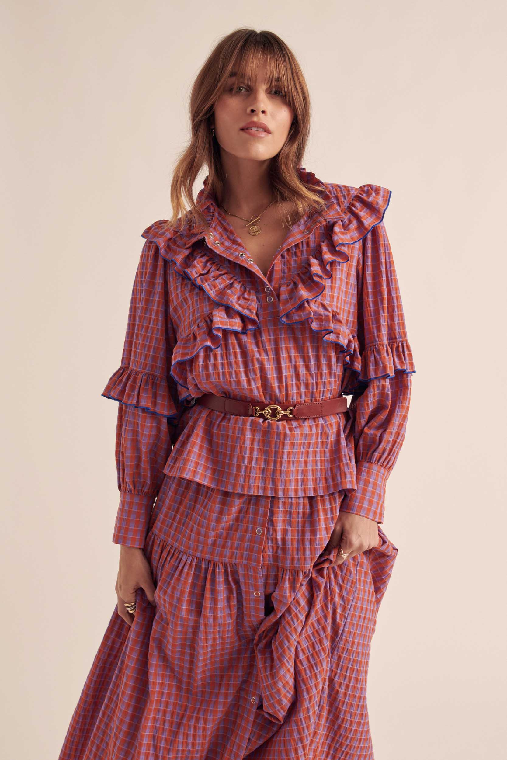 Skirt Salina gingham orange and purple