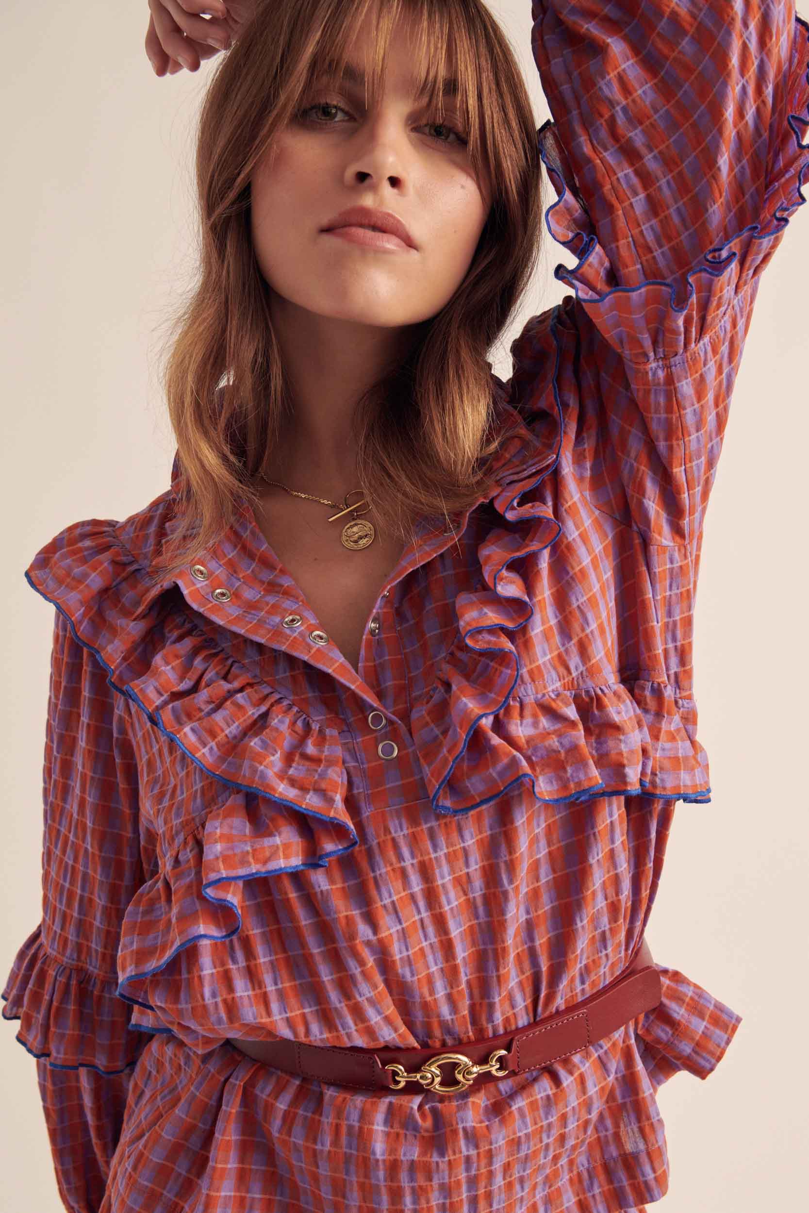 Blouse Amelia gingham orange and purple