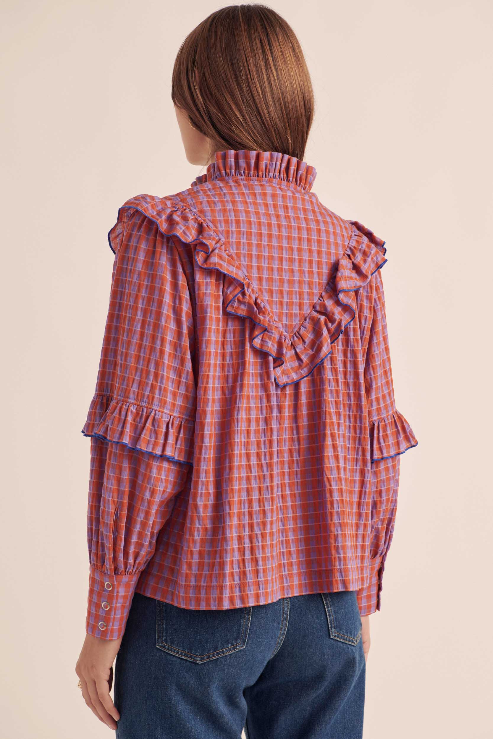 Blouse Amelia gingham orange and purple
