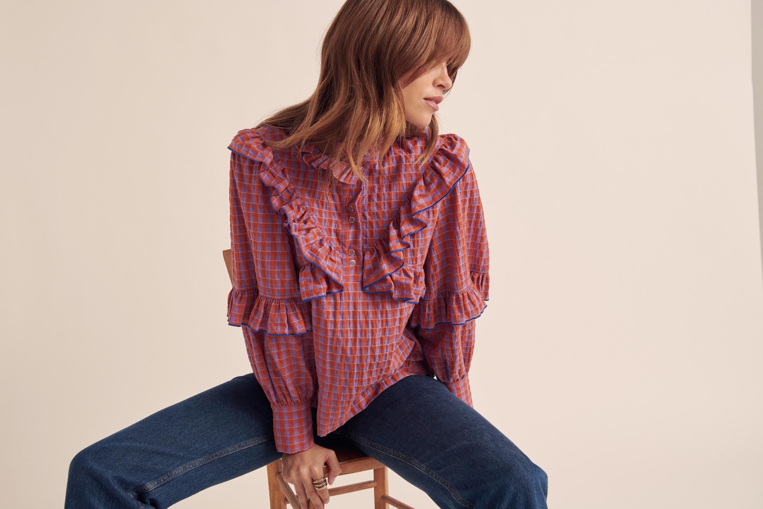 Blouse Amelia gingham orange and purple