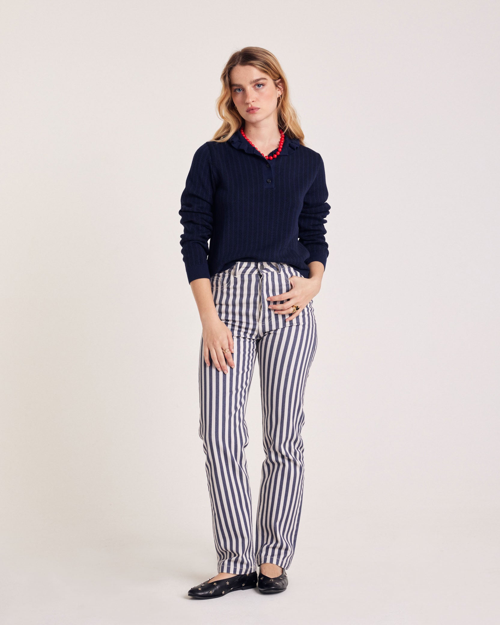 Jeans Robi stripes navy and ecru