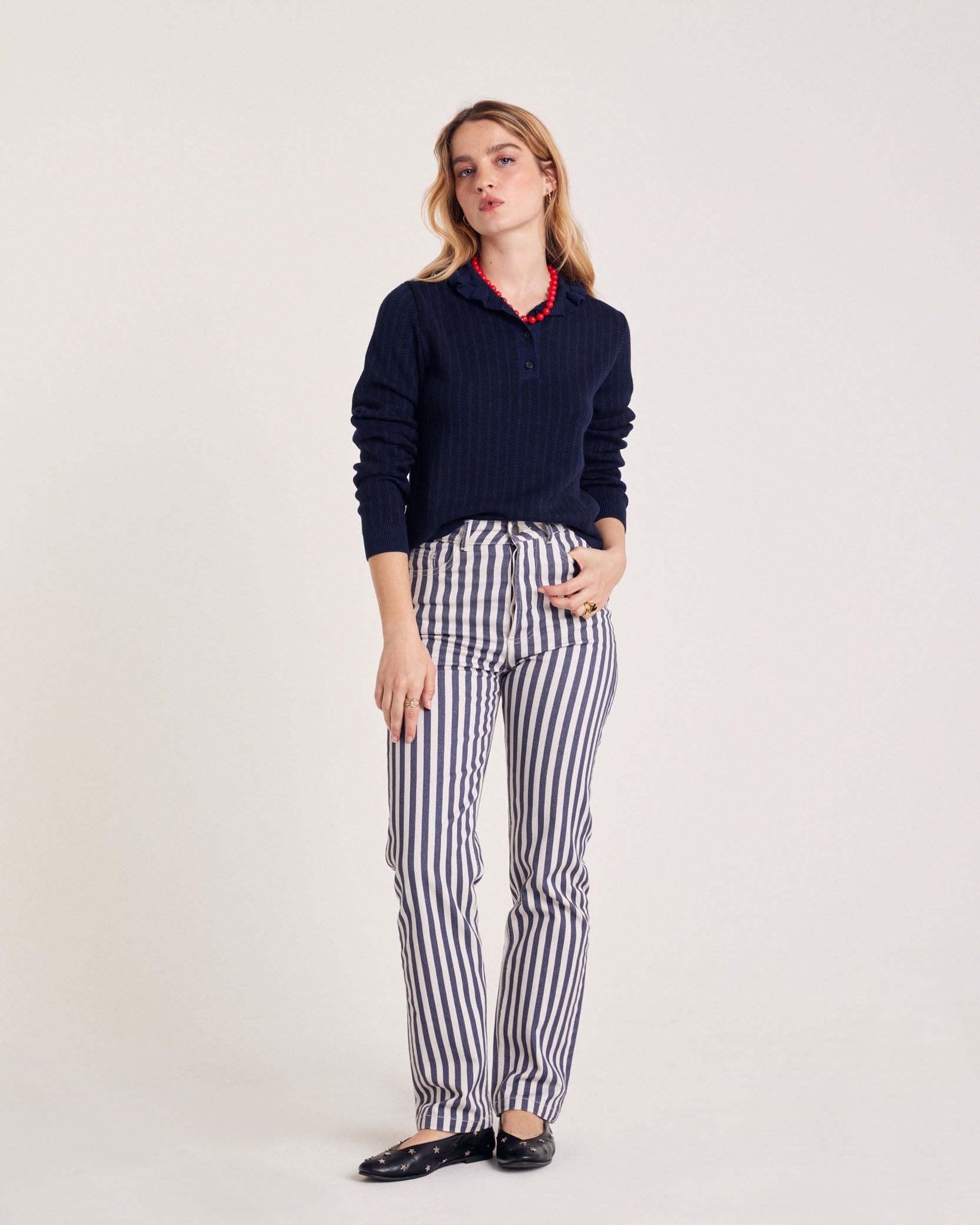 Jeans Robi stripes navy and ecru