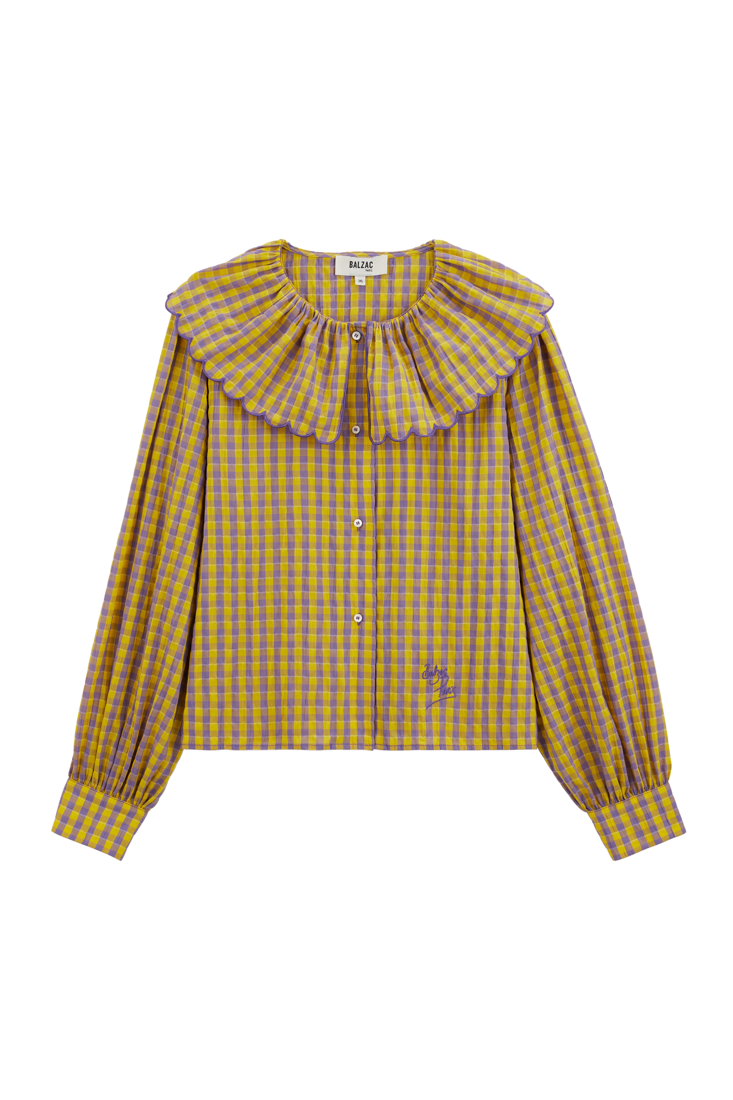 Amy yellow and purple gingham shirt