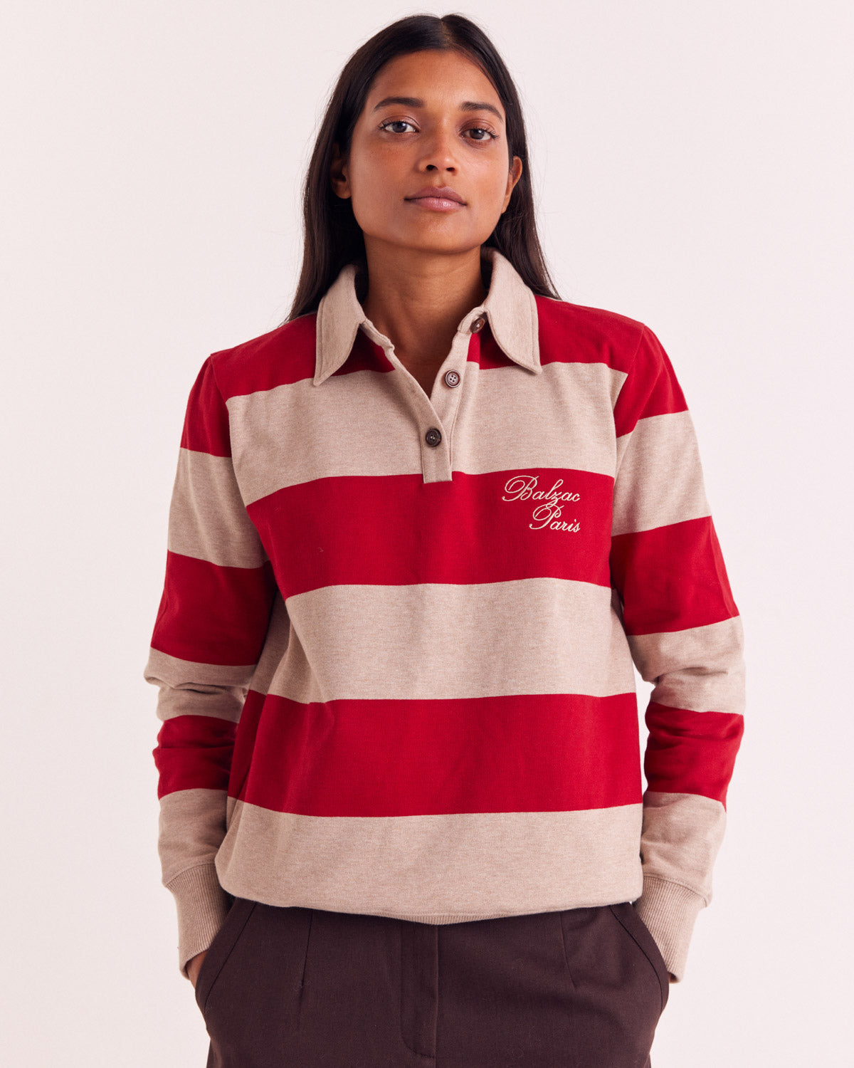 Sweat-shirt Diego rayures rouge et beige chiné