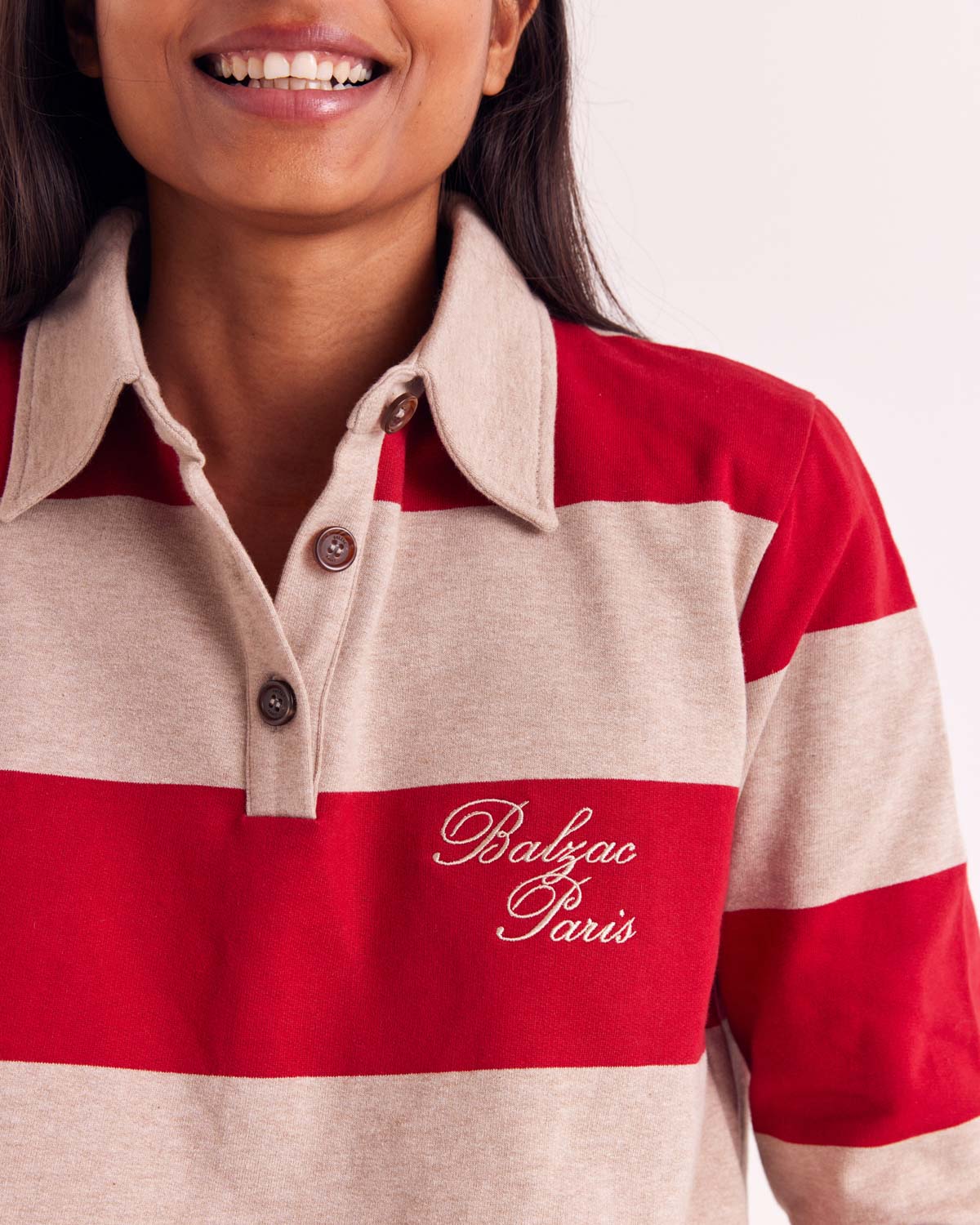 Sweat-shirt Diego rayures rouge et beige chiné