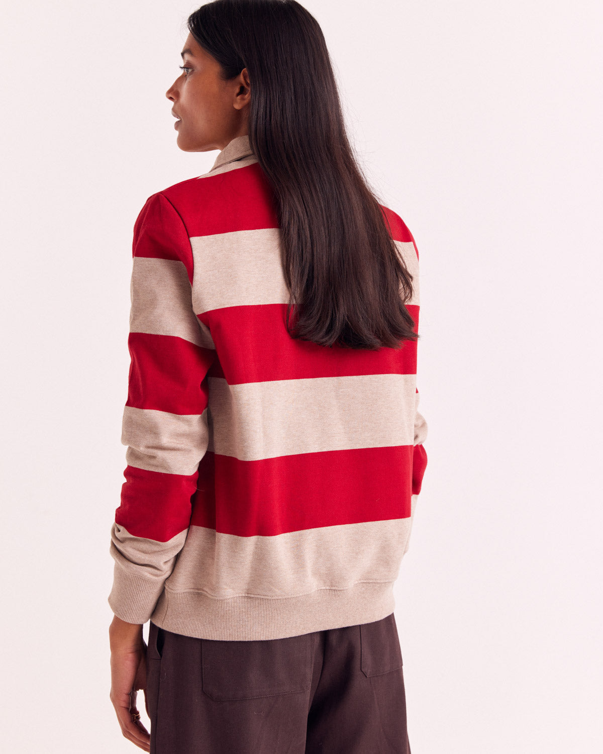 Sweat-shirt Diego rayures rouge et beige chiné