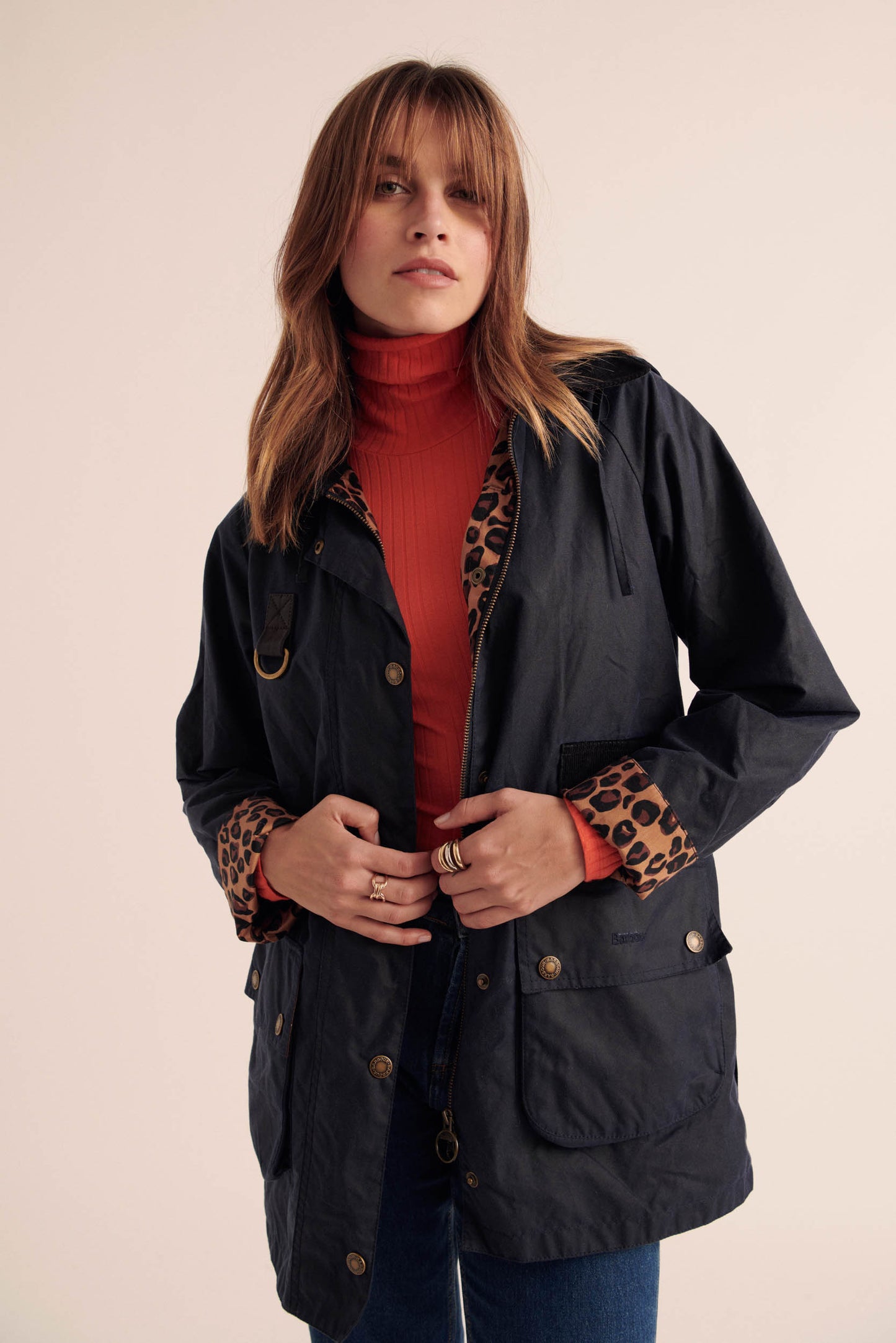 Barbour x BP Navy and Leopard Félicité Coat