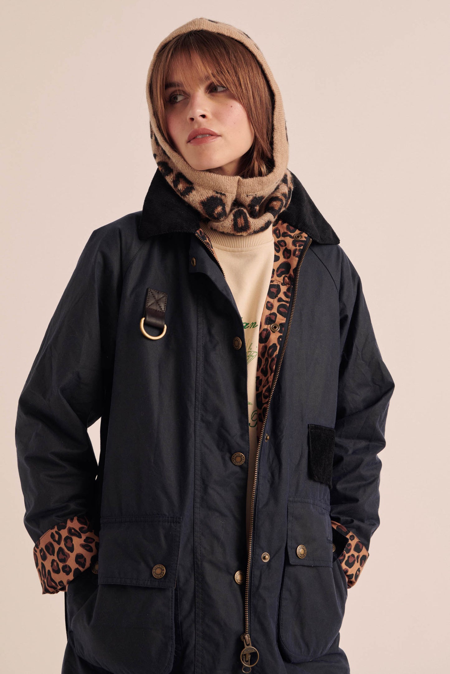 Barbour x BP Navy and Leopard Félicité Coat