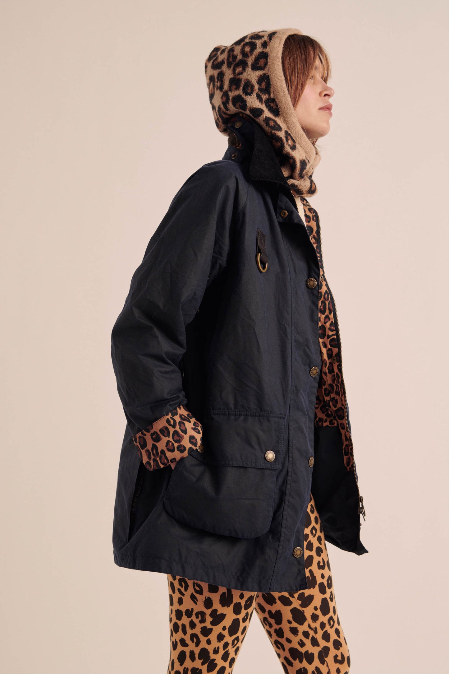 Barbour x BP Navy and Leopard Félicité Coat