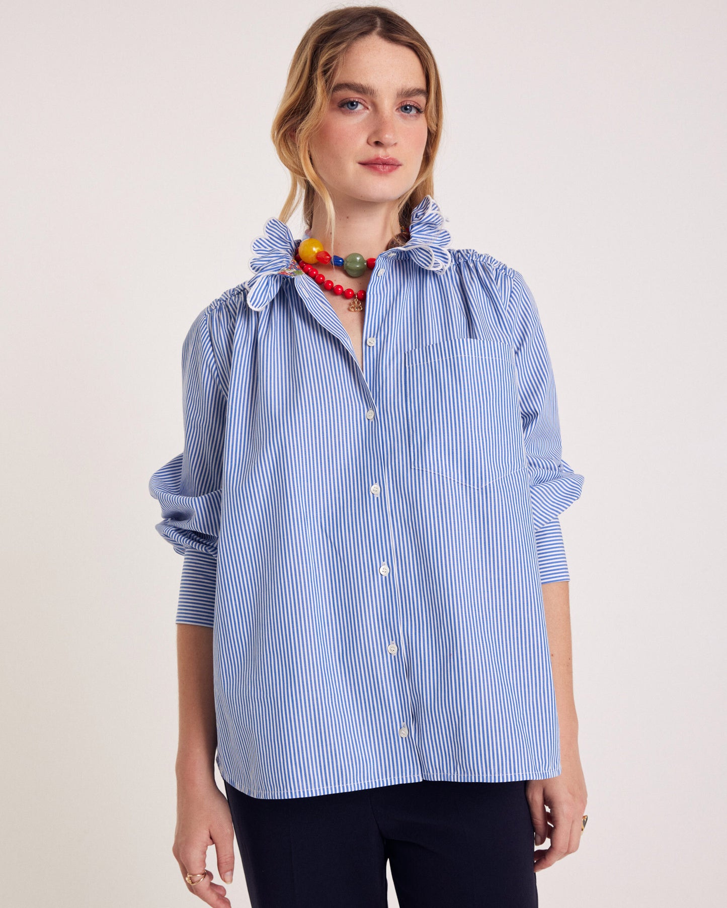 Léonor shirt with navy and white stripes