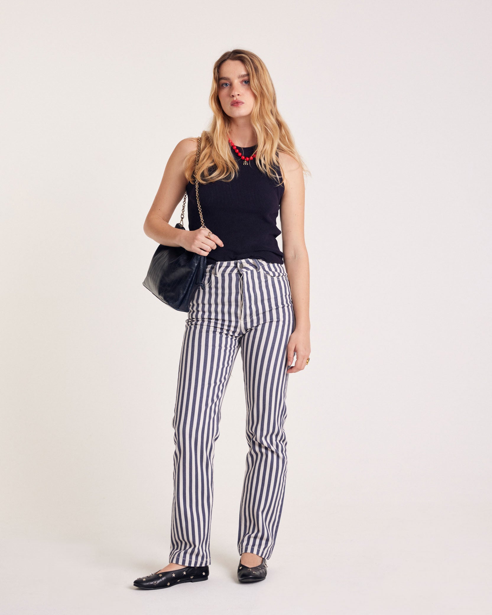 Jeans Robi stripes navy and ecru