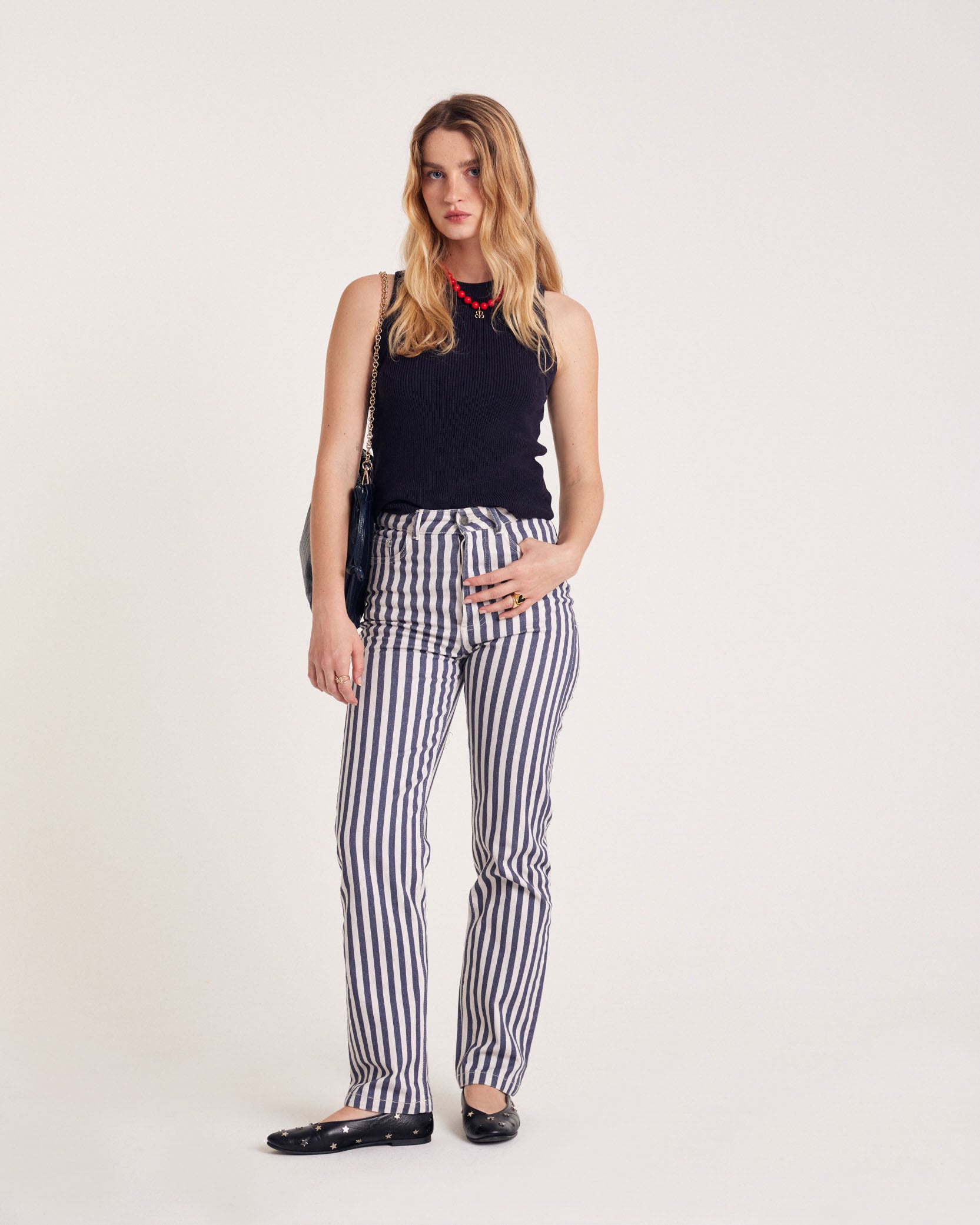Jeans Robi stripes navy and ecru