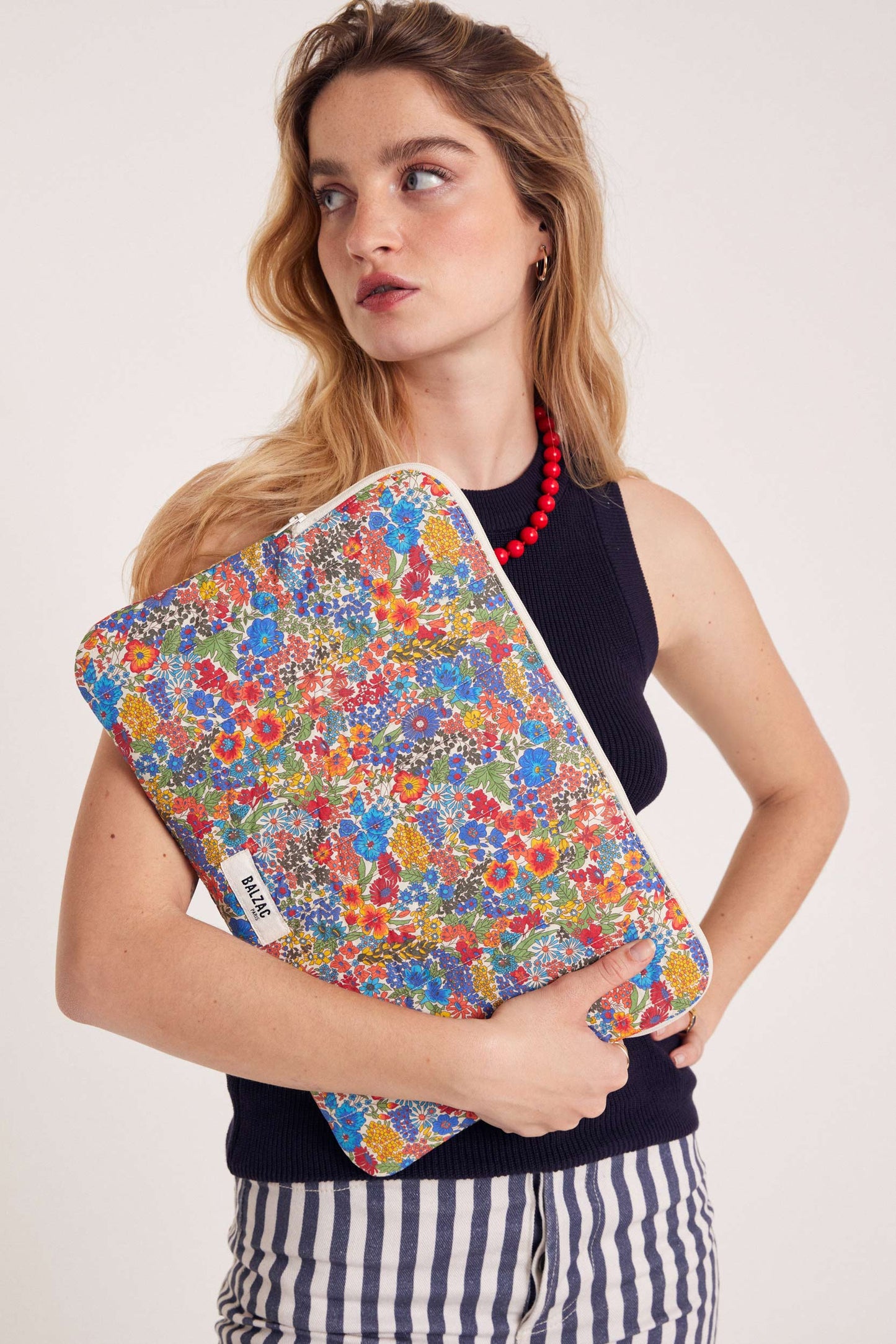 Pochette Paola en tissu Liberty bleu et jaune