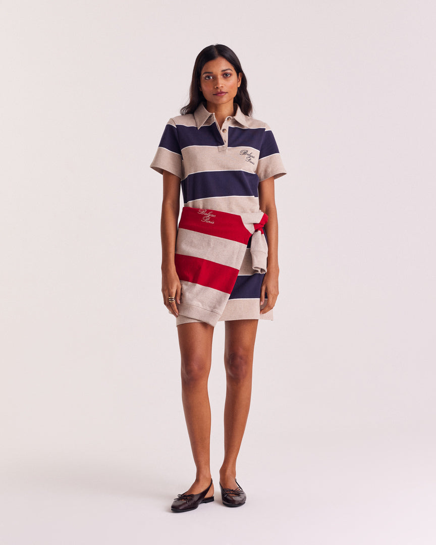 Dress polo Paula stripes navy and beige heathered