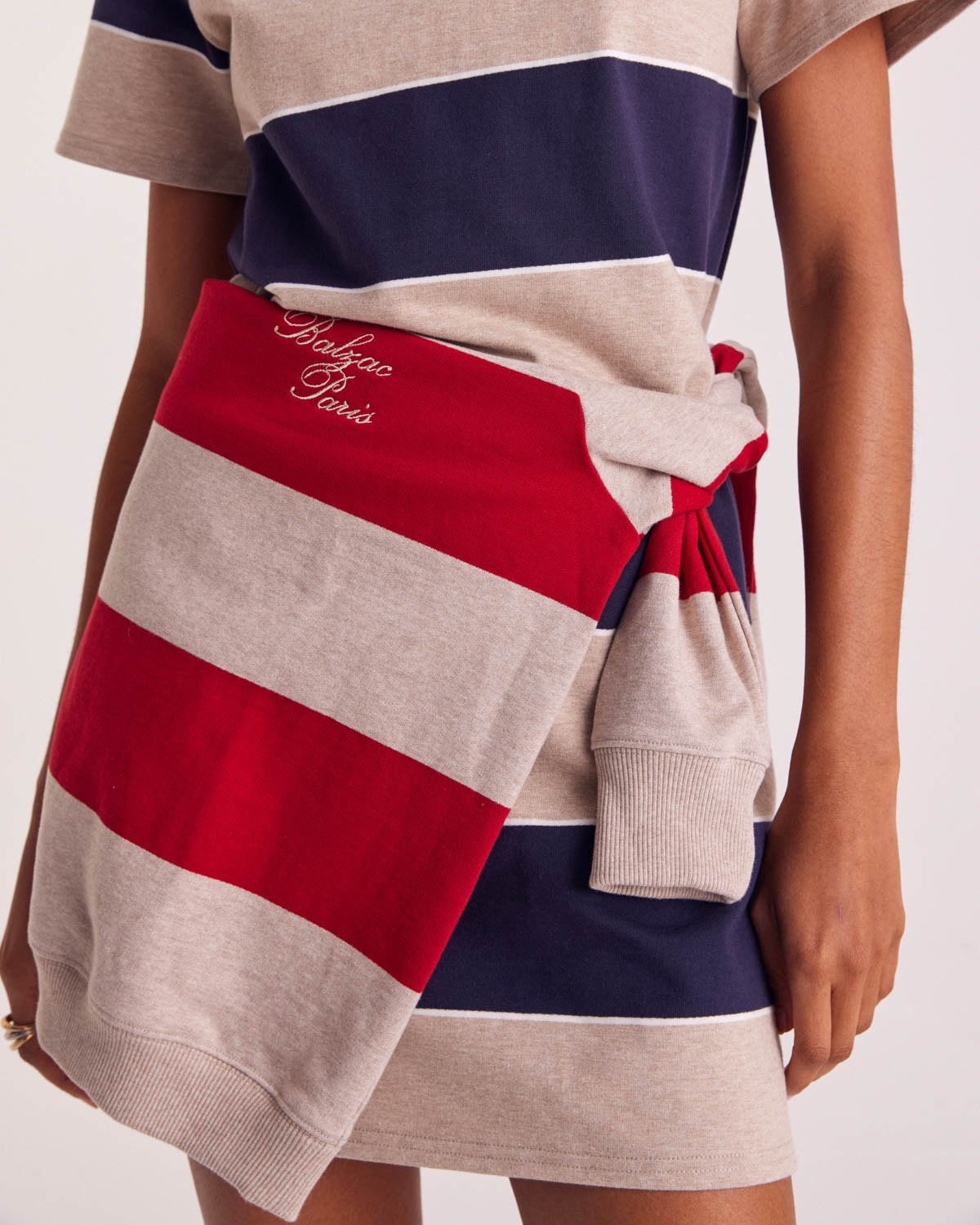 Dress polo Paula stripes navy and beige heathered