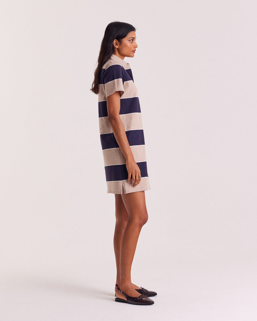 Dress polo Paula stripes navy and beige heathered