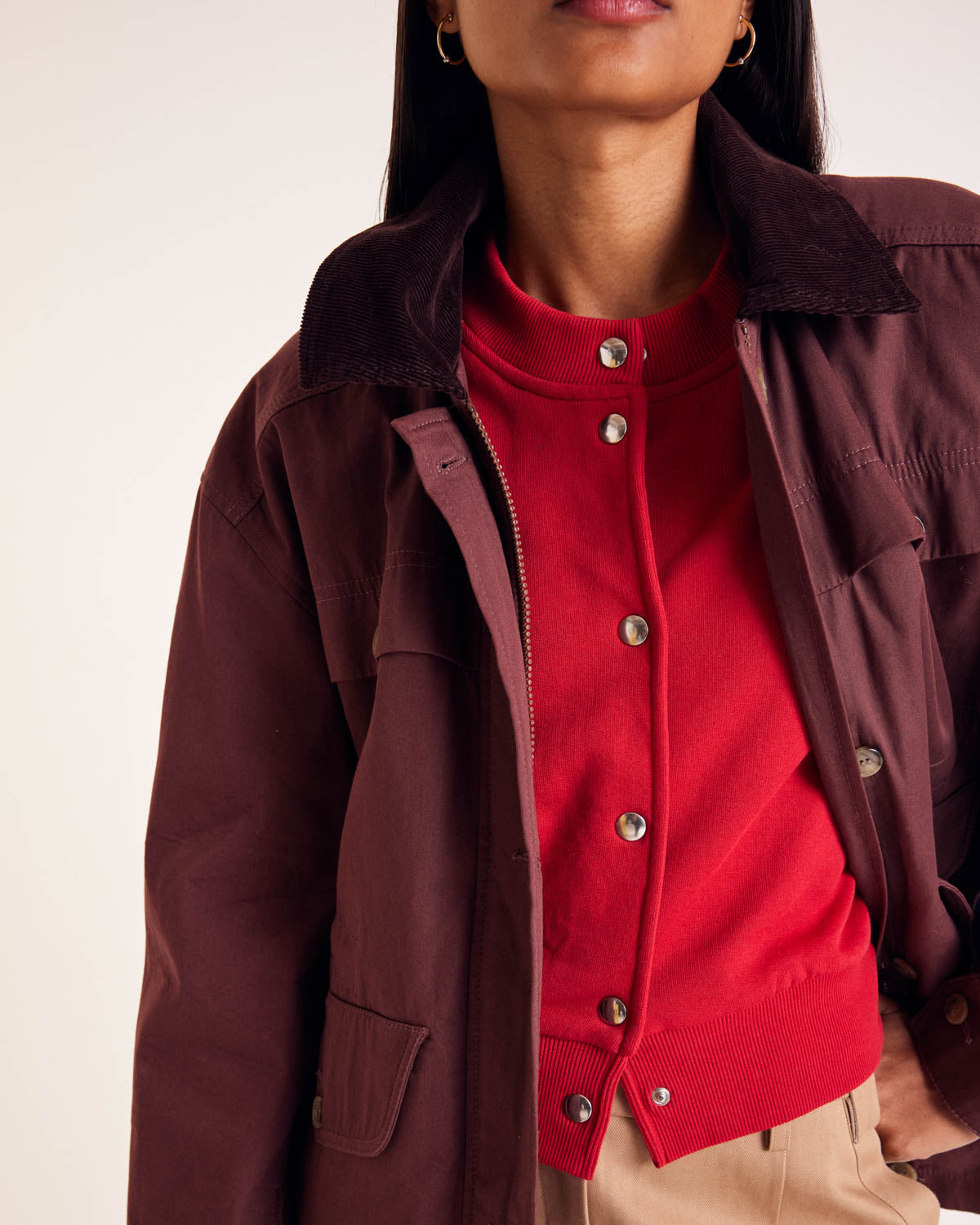 Jacket Eloi aubergine and chocolate