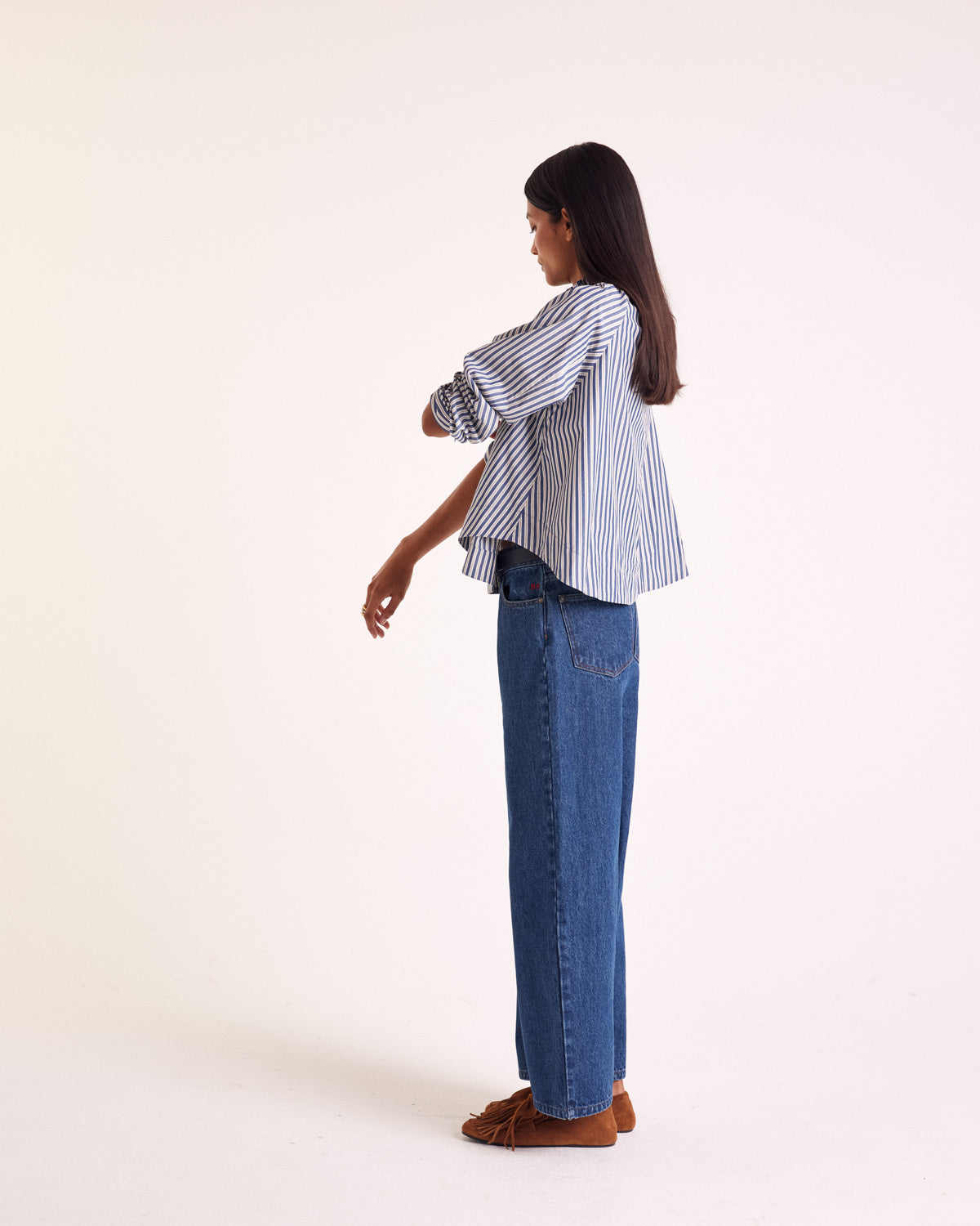 Blouse Zoé rayures marine, écru et gris