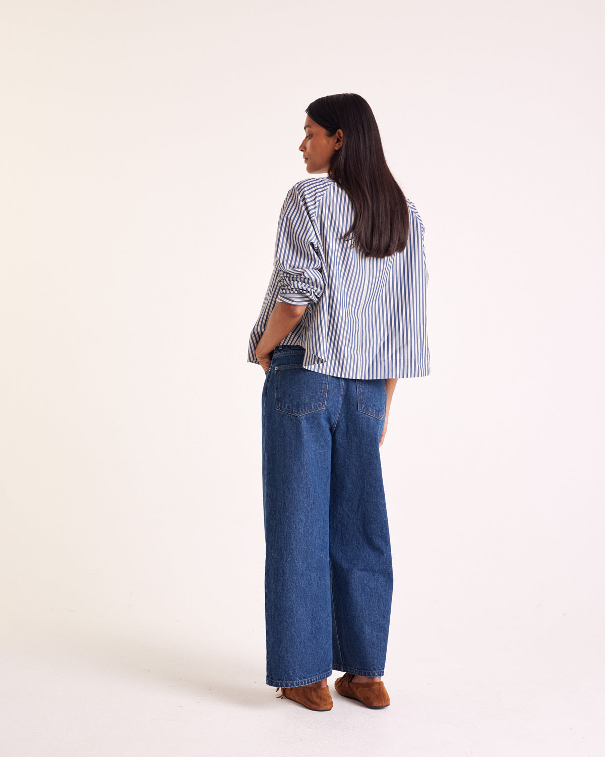 Blouse Zoé rayures marine, écru et gris