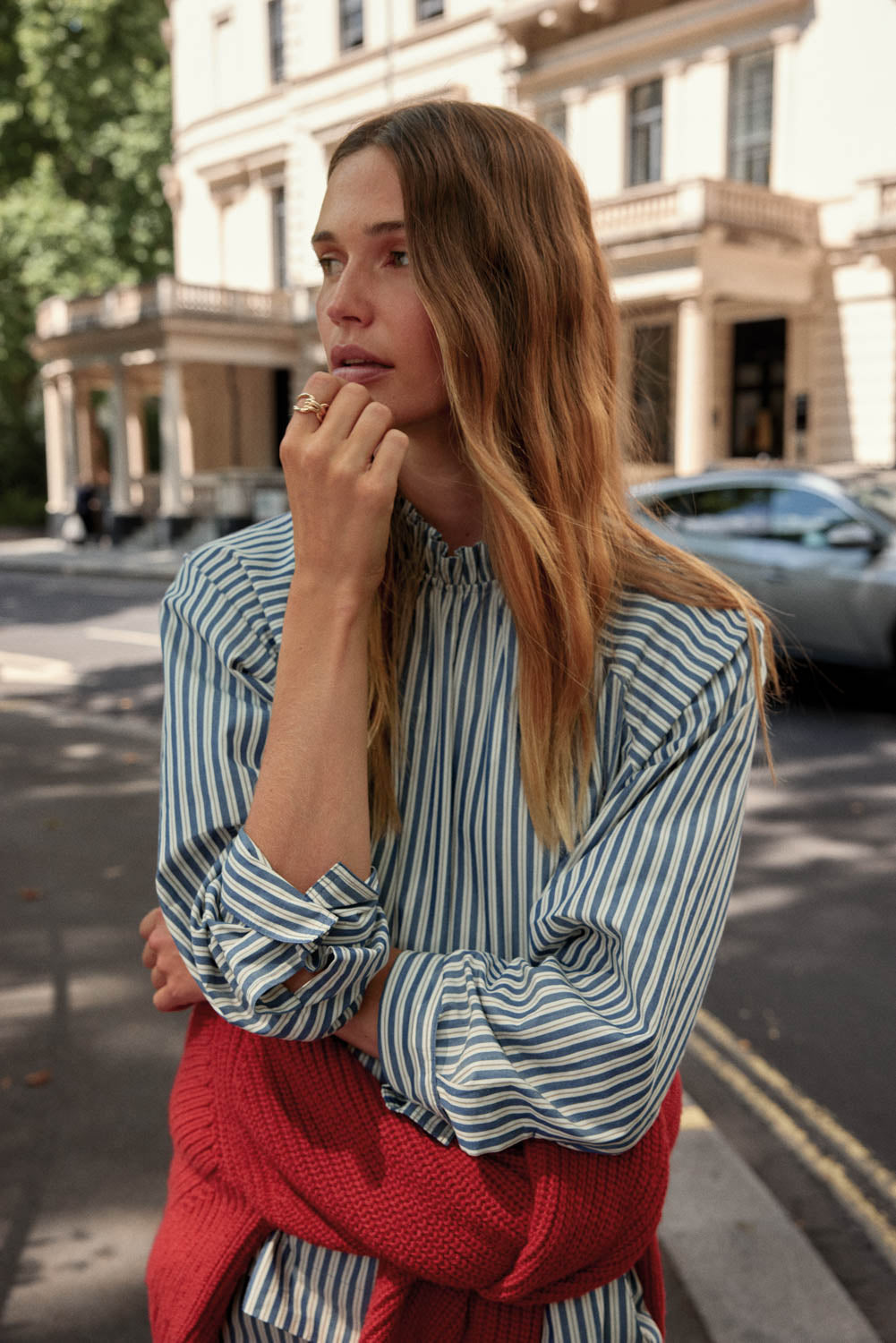 Blouse Zoé rayures marine, écru et gris