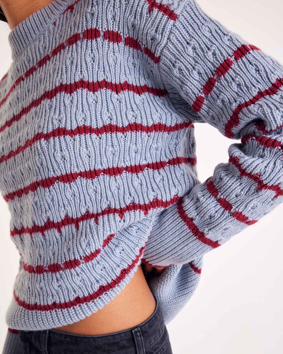 Pull Madeleine rayures bleu et bordeaux