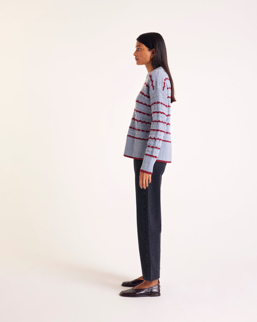 Pull Madeleine rayures bleu et bordeaux