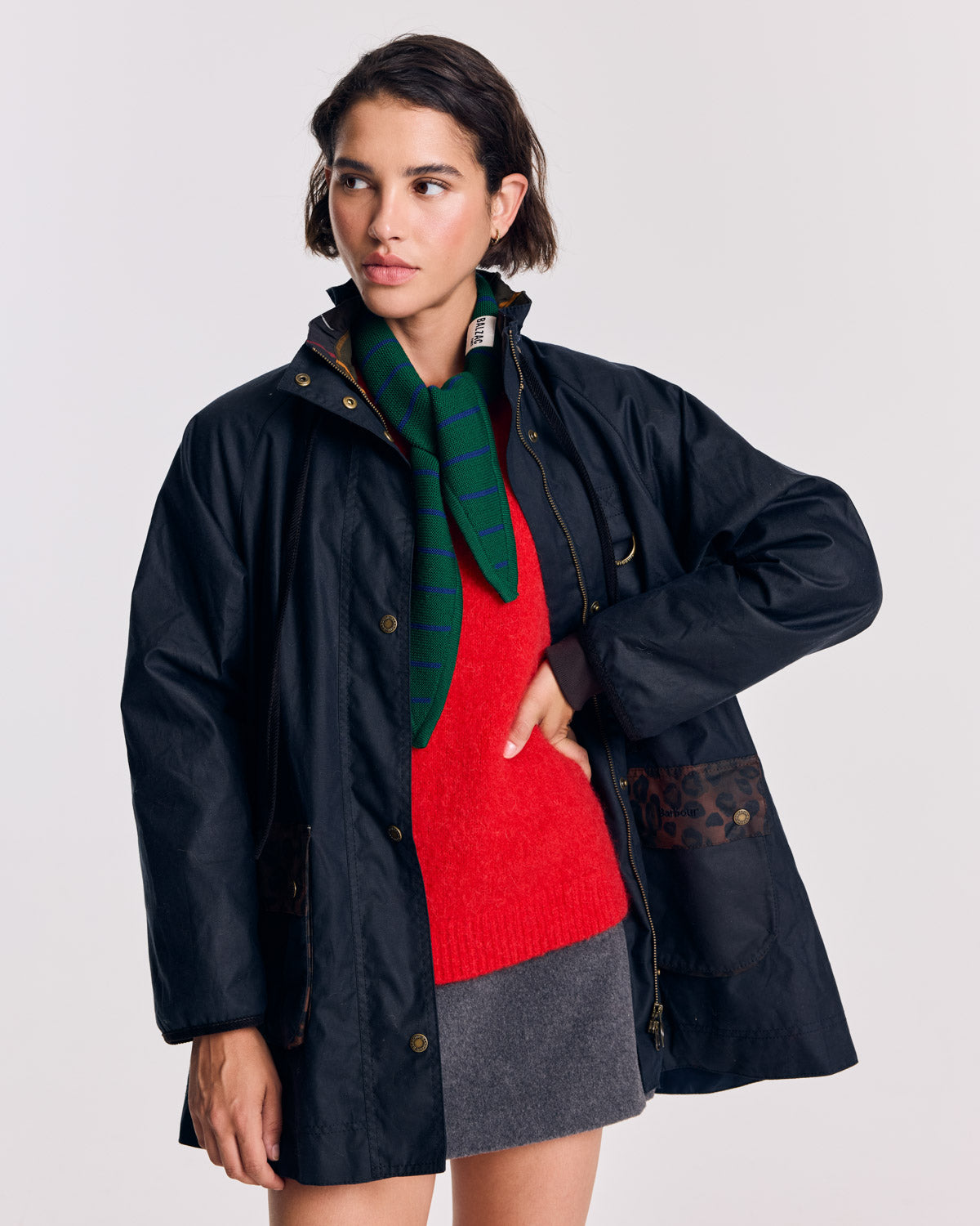 Veste Anaïs bleu marine et léopard fauve Barbour x Balzac