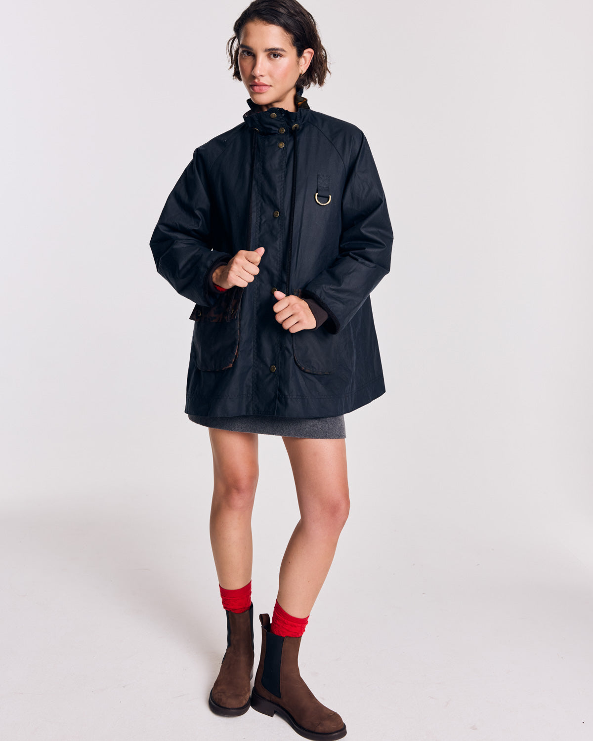 Veste Anaïs bleu marine et léopard fauve Barbour x Balzac