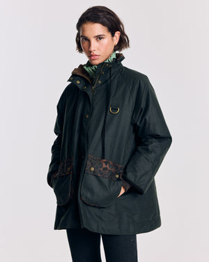 Anaïs khaki and tan leopard jacket from Barbour x Balzac Paris