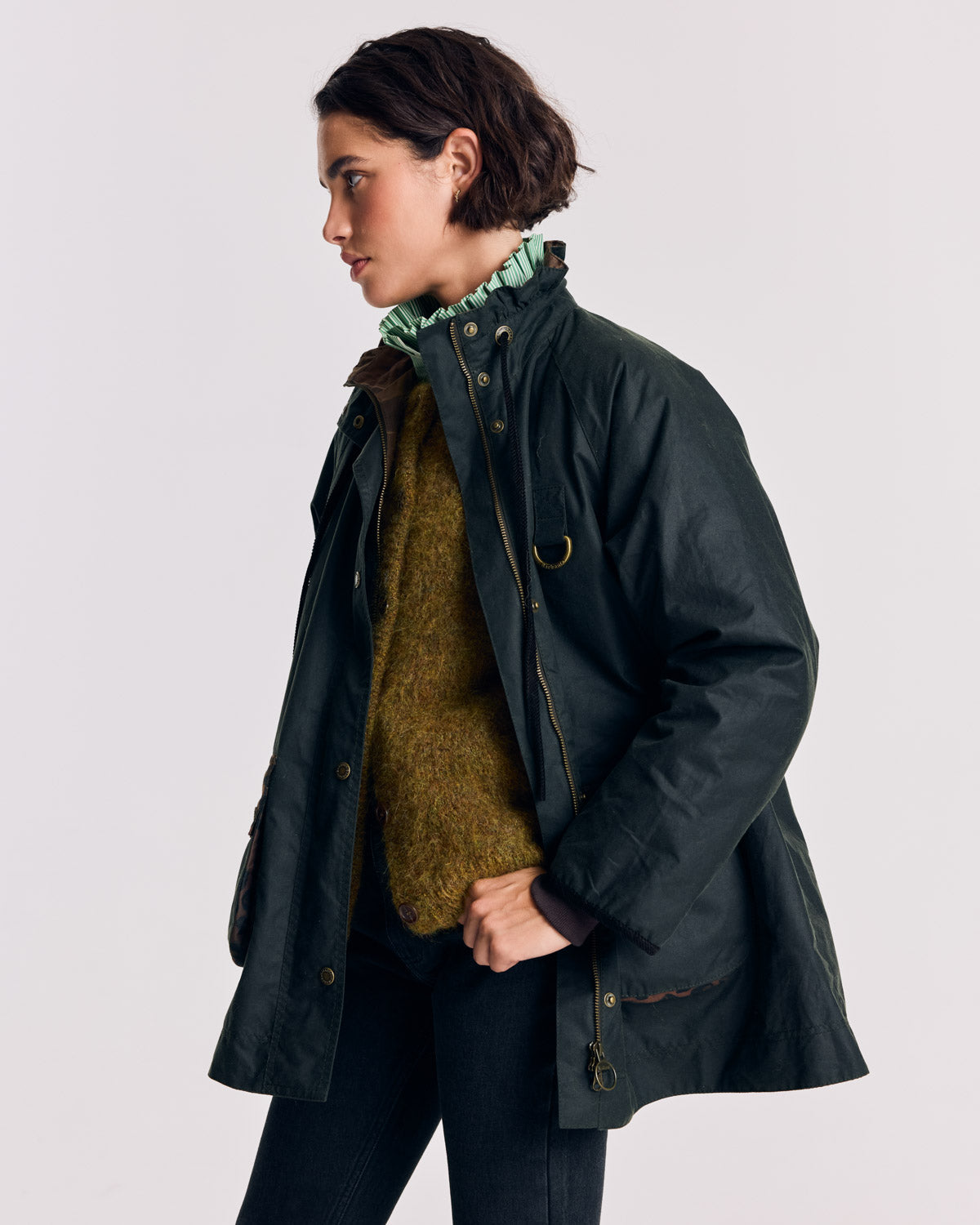 Jacket Anaïs khaki and leopard tawny Barbour x Balzac Paris
