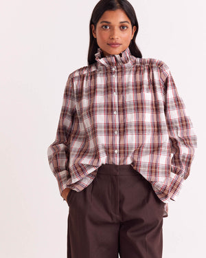 Chemise Leonor tartan rouge et beige