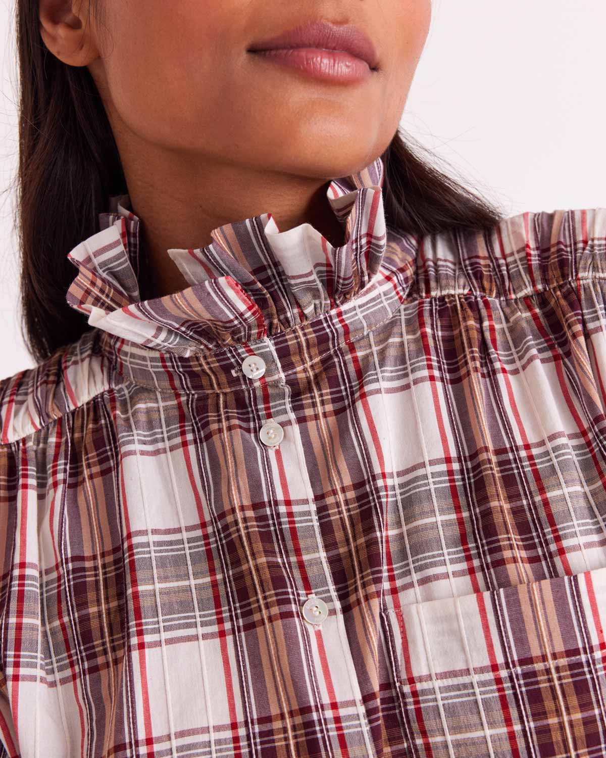 Chemise Leonor tartan rouge et beige