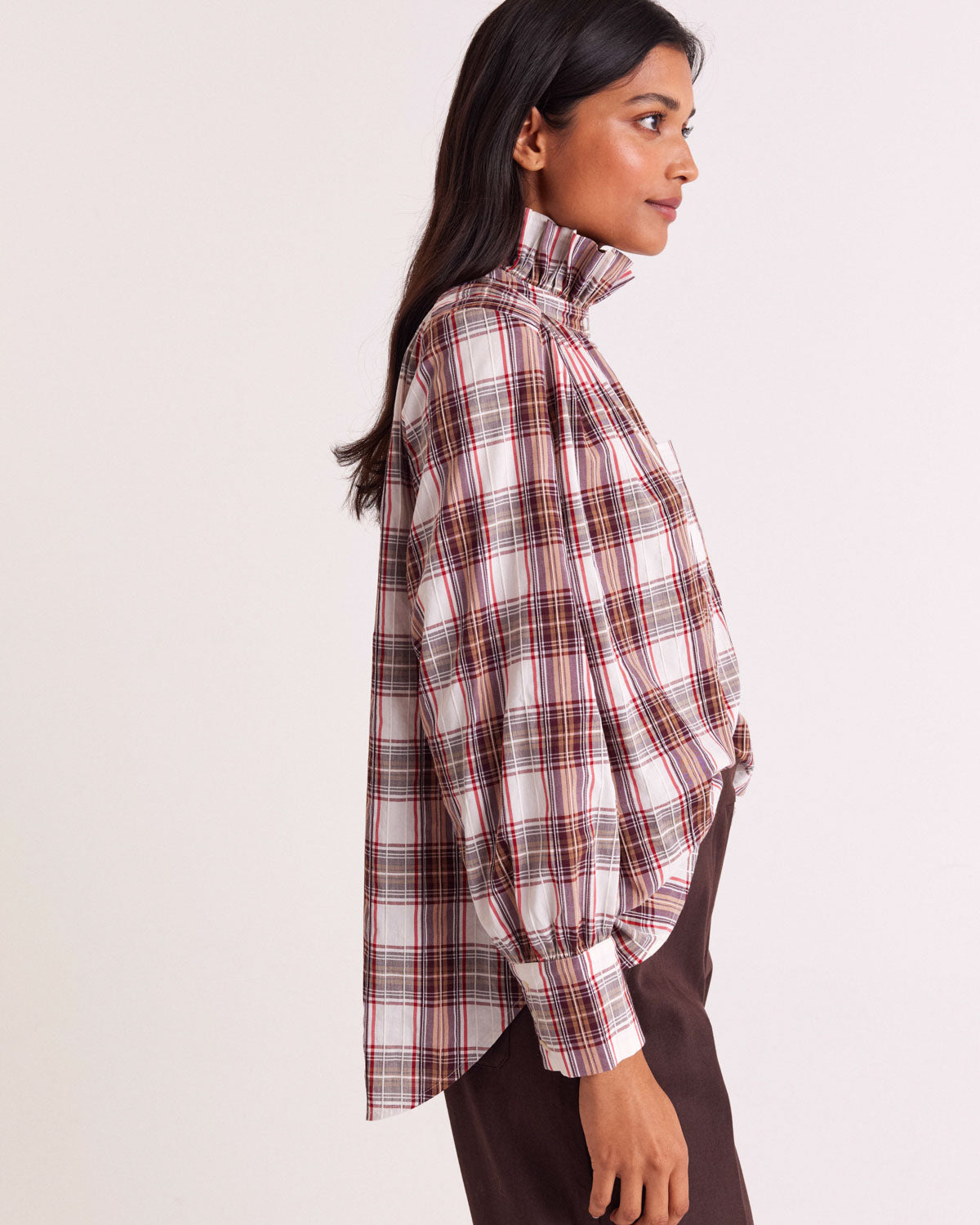 Chemise Leonor tartan rouge et beige