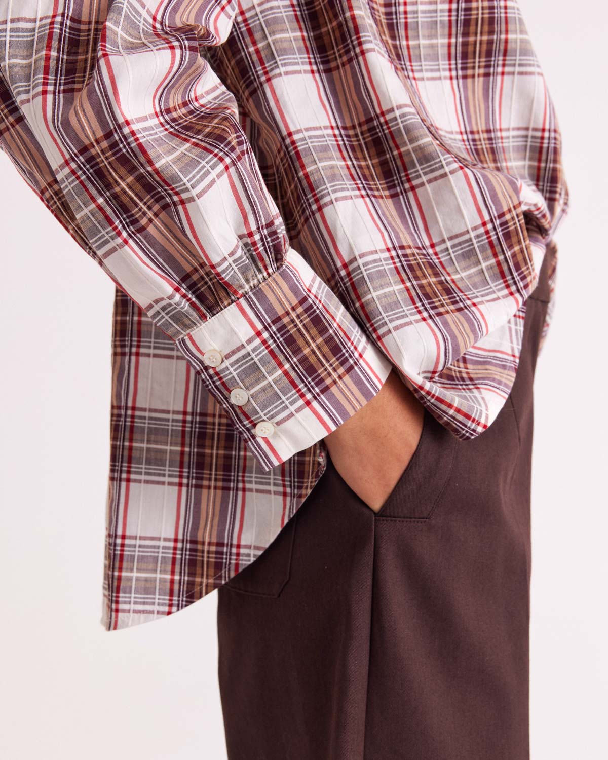 Chemise Leonor tartan rouge et beige
