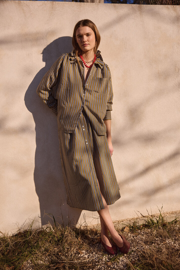 Sally skirt in navy and khaki stripes