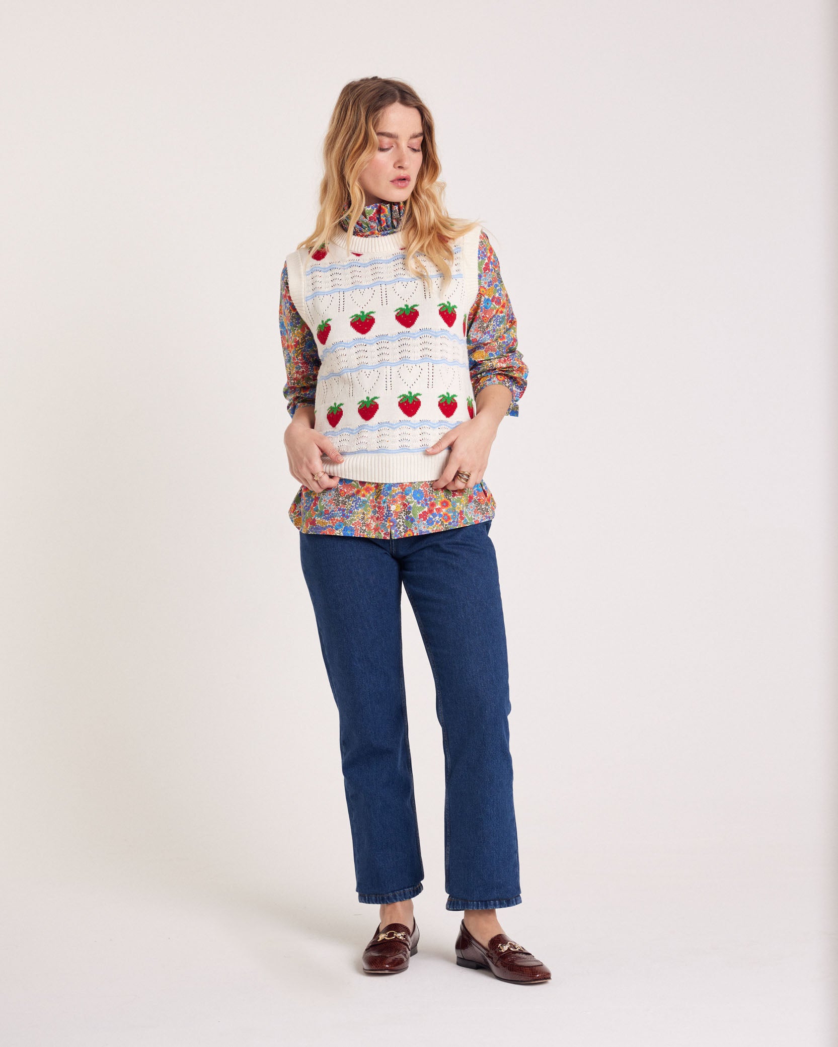 Sweater Priska ecru and fraises red