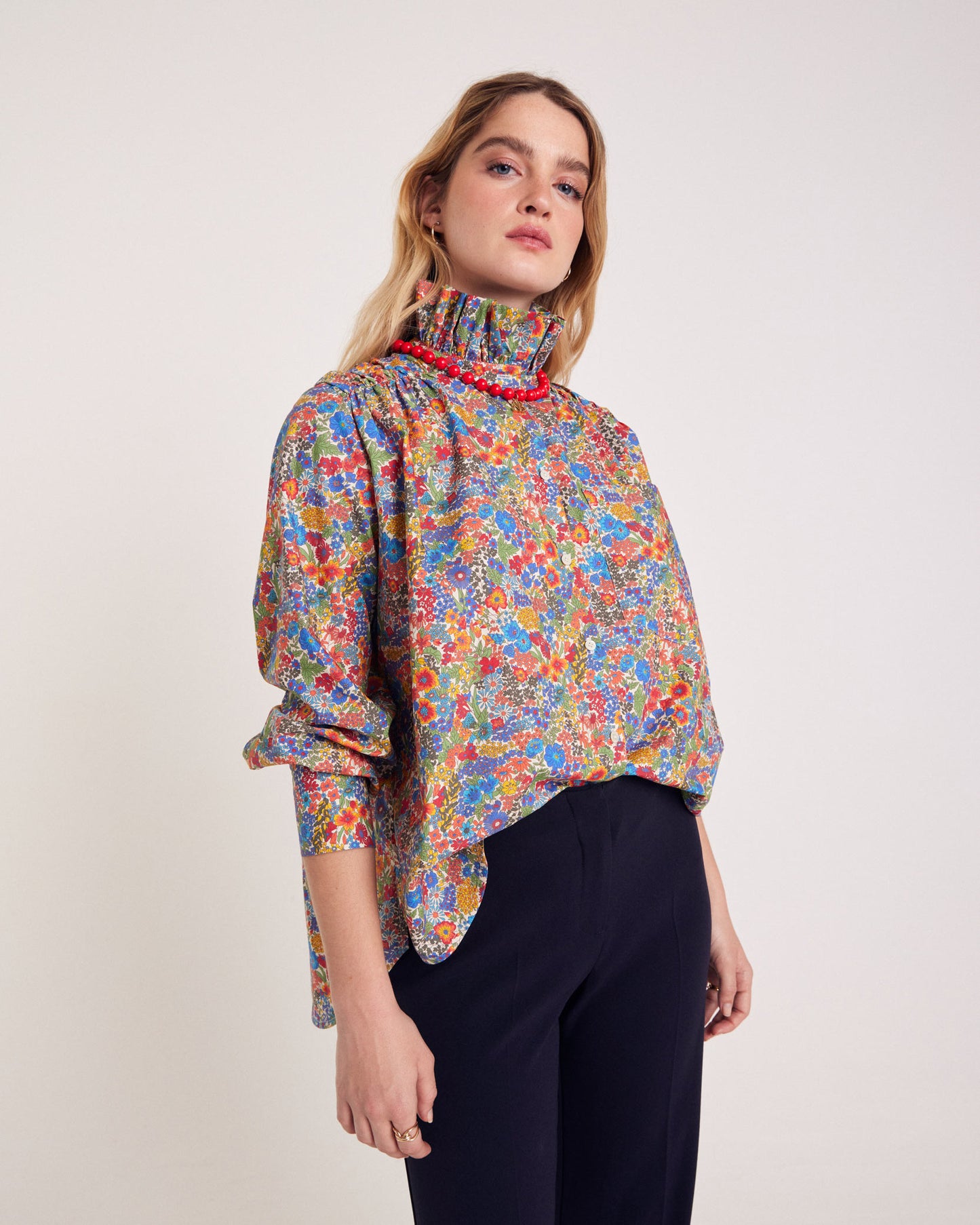 Léonor shirt in blue and yellow Liberty fabric