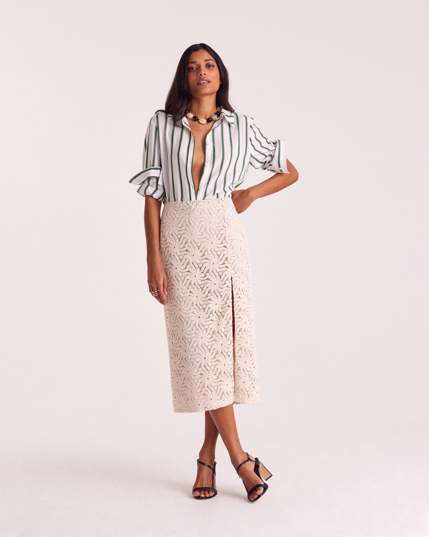 Skirt Donatelle guipure lace flowers ecru