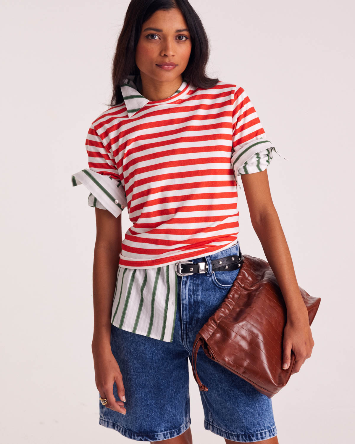 T-shirt Bree stripes poppy red and white